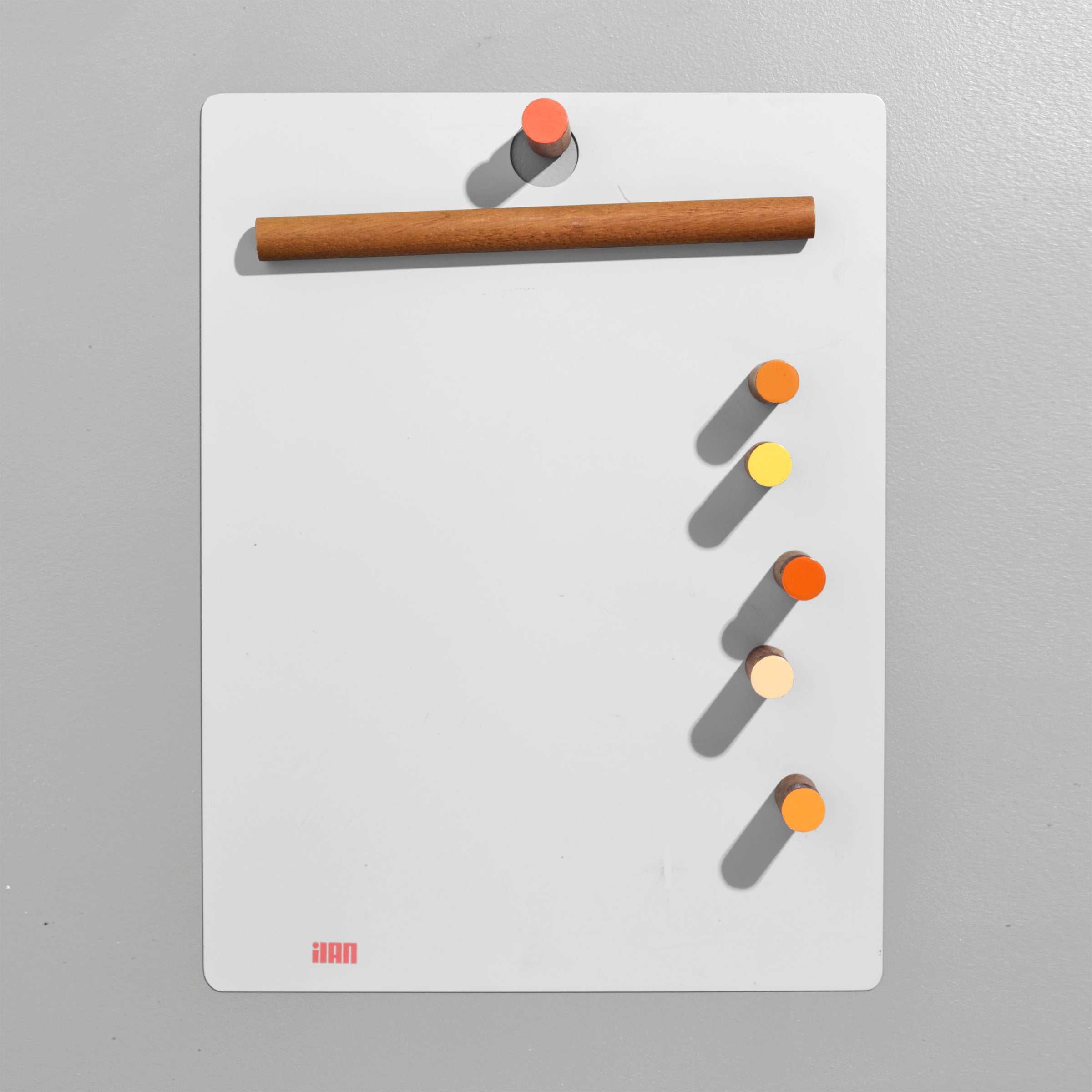 The Magnetic Board - gray + Five Magnetic Hooks - oranges