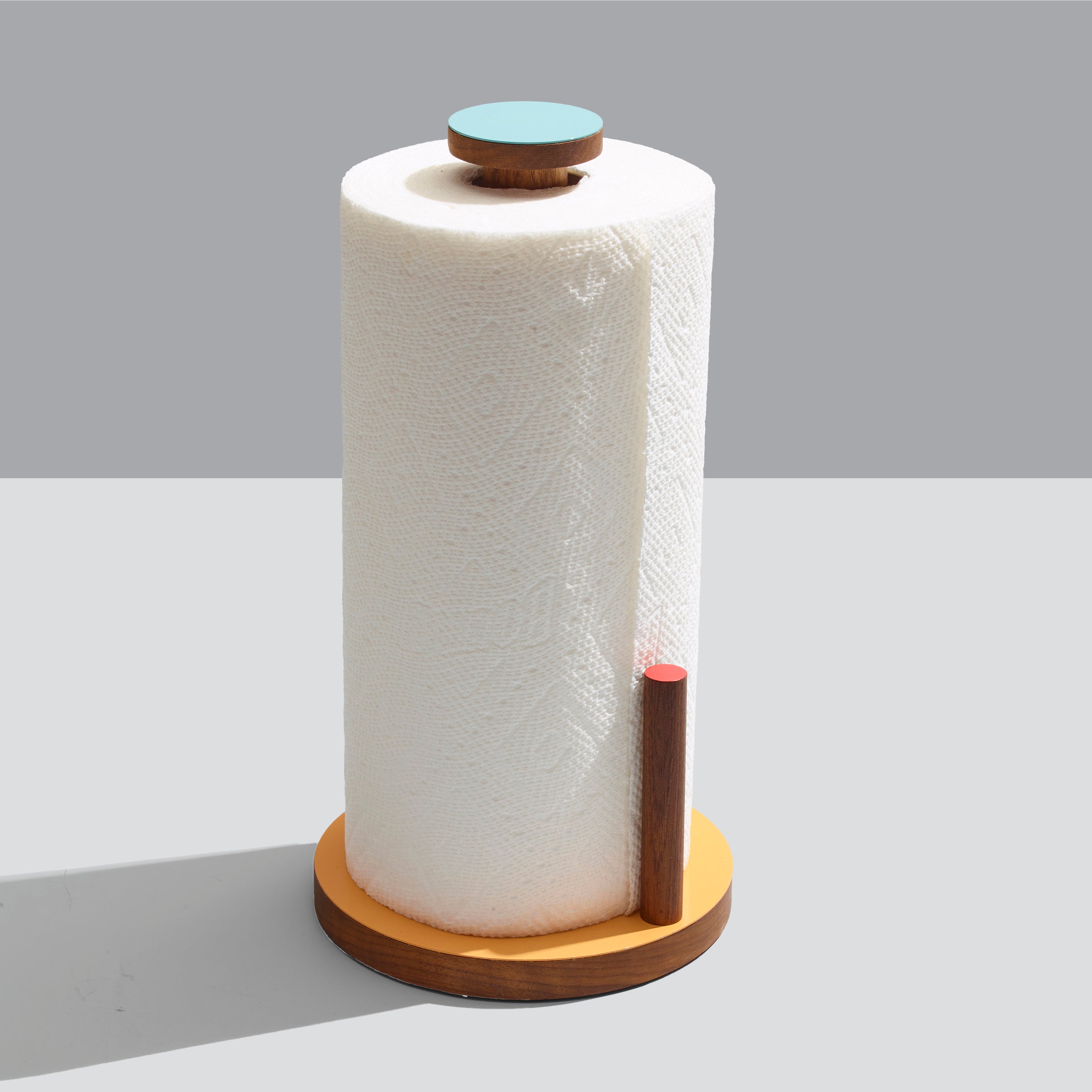 the paper towel keeper - walnut/orange