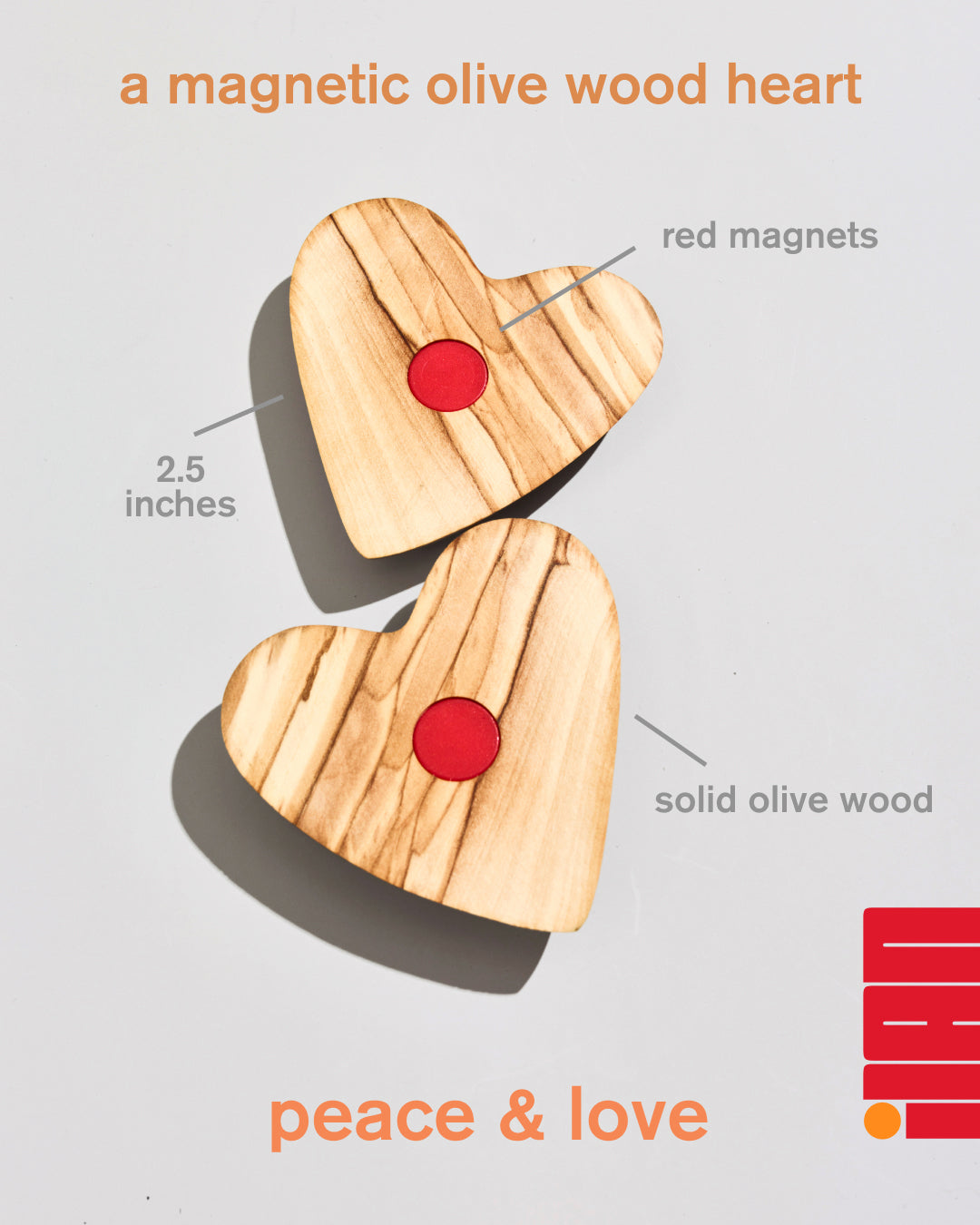 A magnetic olive wood heart