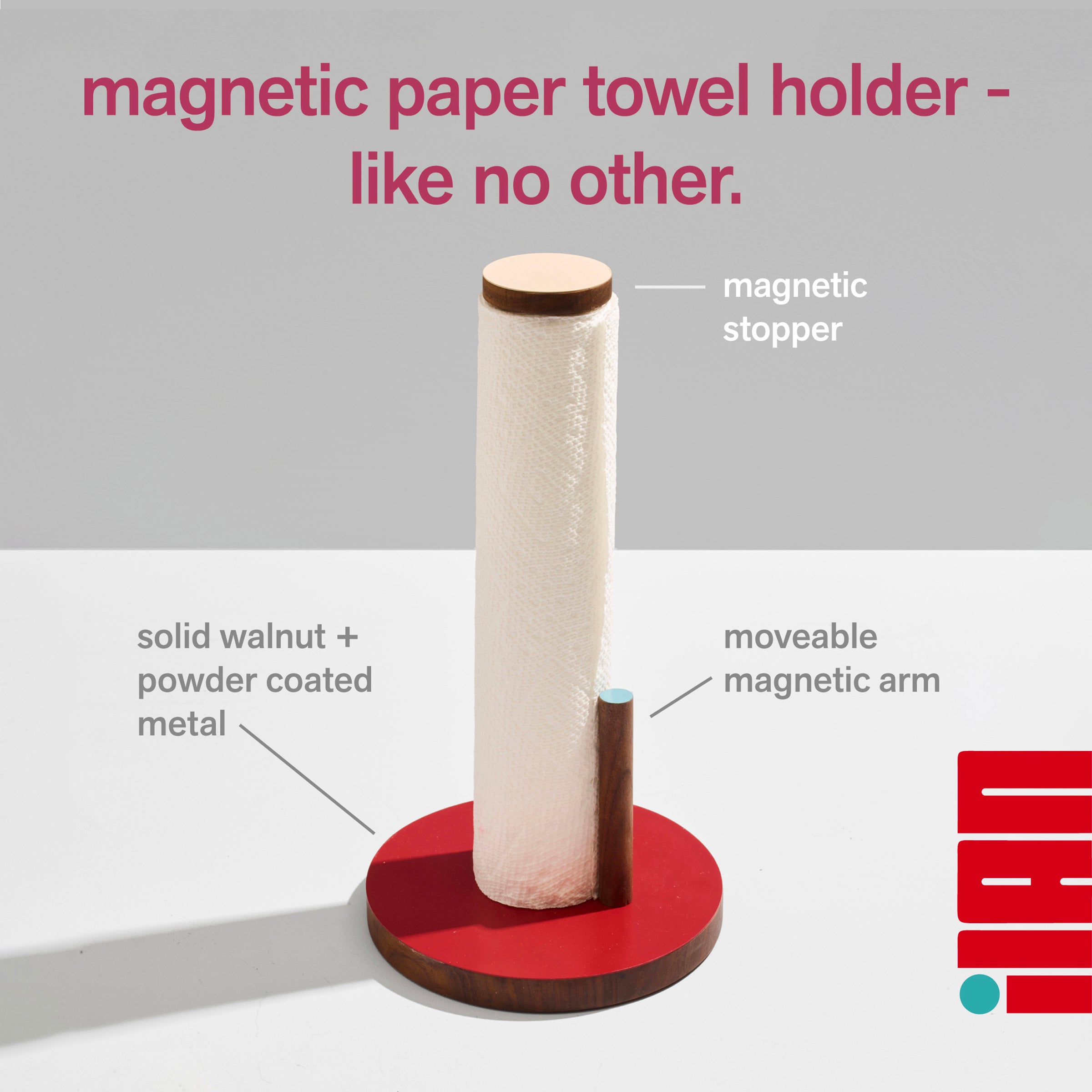 04-     the paper towel keeper - walnut/red