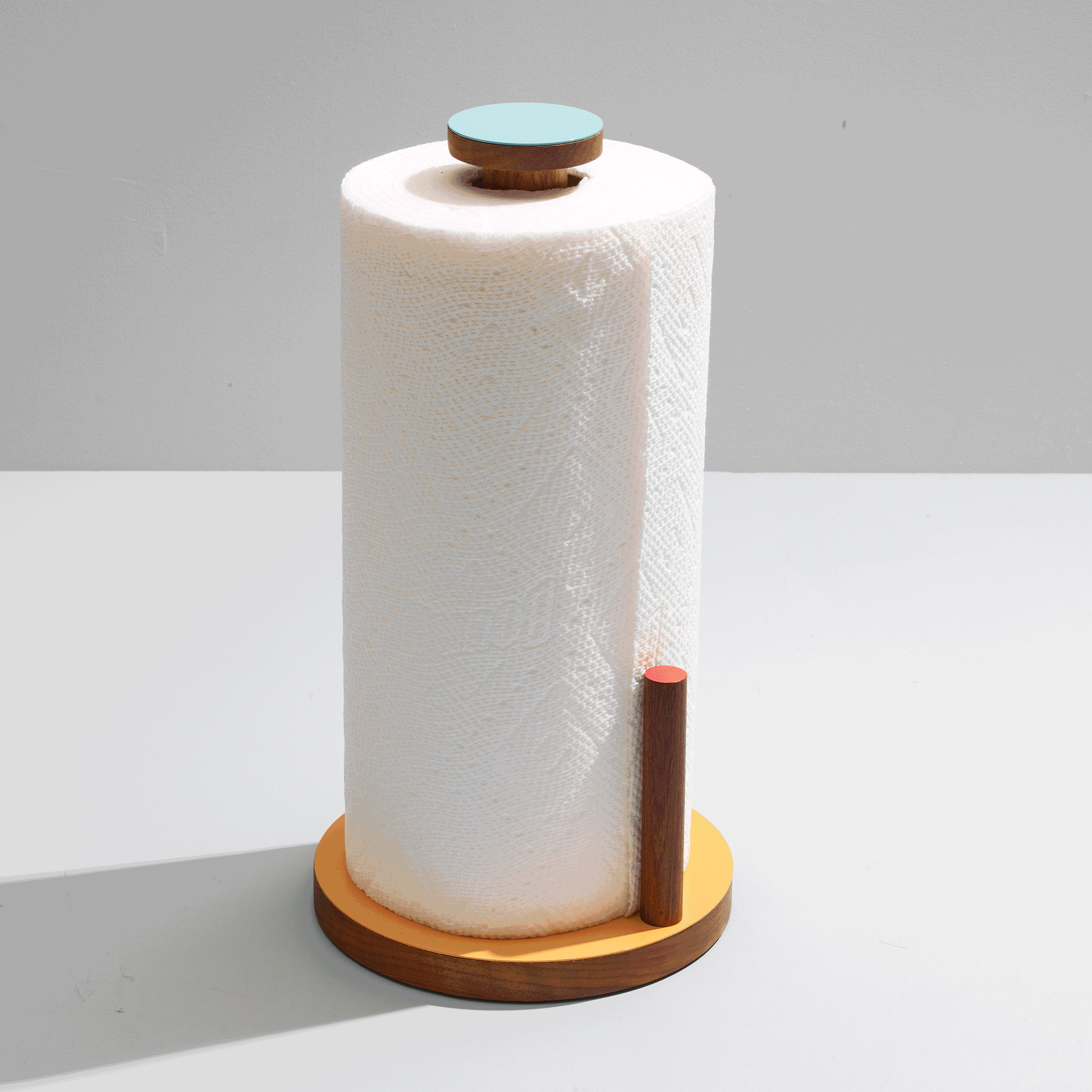 01-   the paper towel keeper - walnut/orange